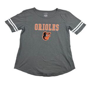 Baltimore Orioles MLB 2017 T Shirt Womens S Gray Striped Sleeves Round Neck